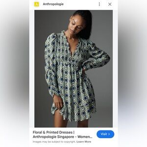 Anthropologie Blue and Green Patterned Dress